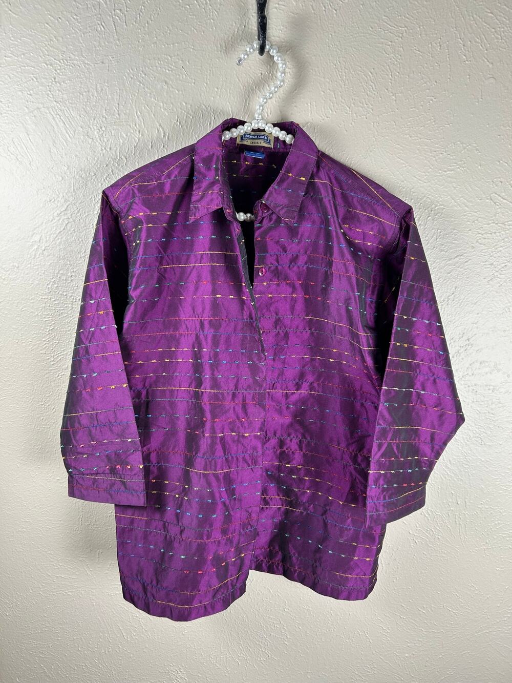 Vintage Shaver Lake Top Size S Lightweight Long Sleeve Colorful Purple Overshirt